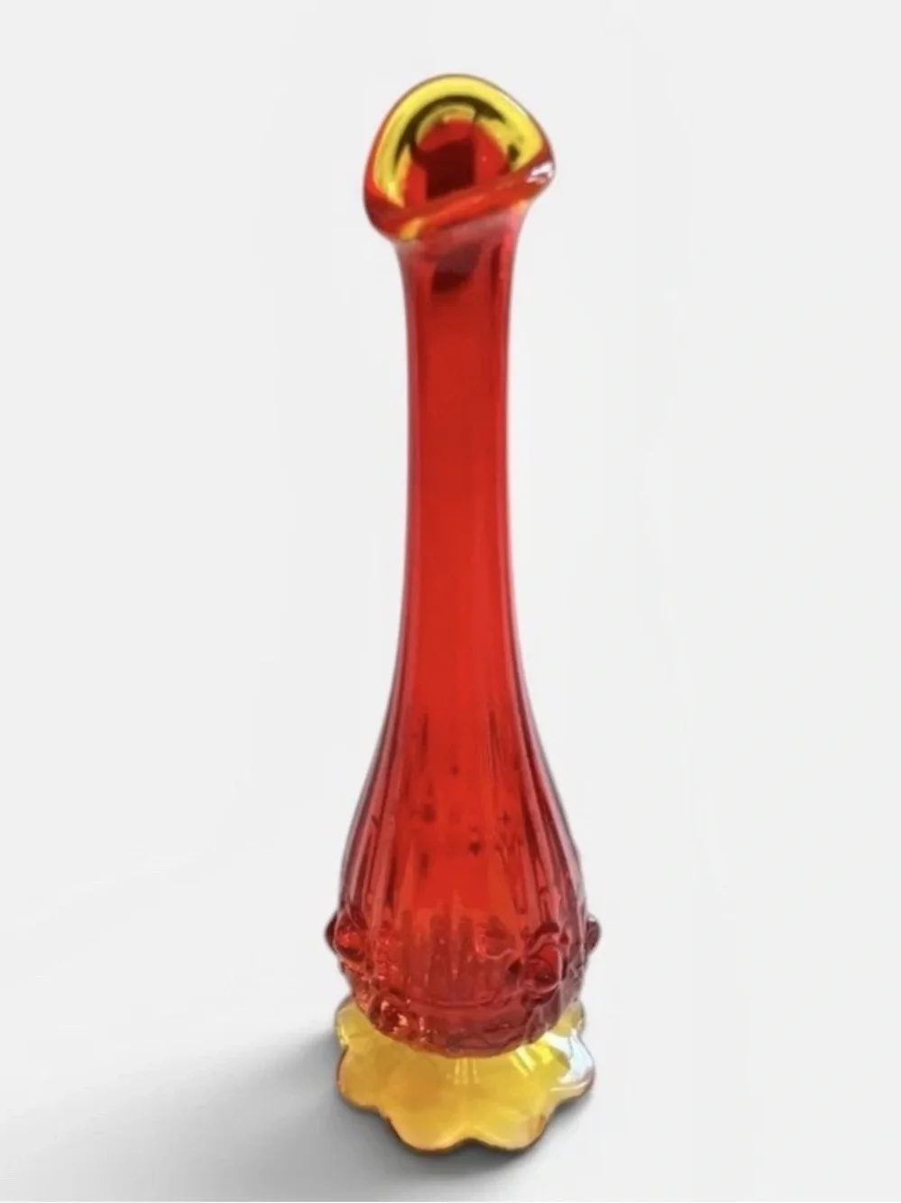 Vintage Mid Century Amberina Swung Glass Vase MCM Orange Floral